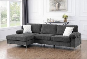 Lewy narożnik 3-osobowy "Jade" z szarej tkaniny chenille, nowoczesny design i przestronne siedzisko