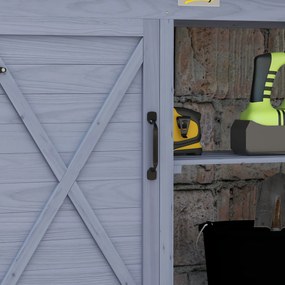 Outsunny Stół ogrodniczy z szafką, Powierzchnia robocza z aluminium, Przestrzeń przechowywania, 112x47x146cm, Szary