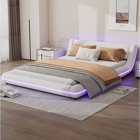 Stelaż łóżka z LED i pilotem - 140 x 200 cm - pikowany ze skóry PU - Biały