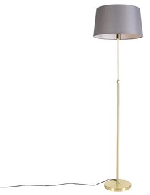 Lampa stojąca złota/mosiężna z szarym abażurem z lnu 45 cm - ParteWiejski/ Rustykalny / Vintage Oswietlenie wewnetrzne