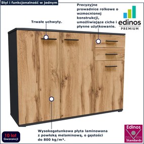 Komoda z szufladami i szafką do przechowywania grafit + dąb wotan R5-N90