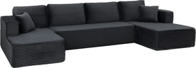 HOMCOM Modułowa sofa w kształcie U z 2 szezlongami, sztruksowa sofa rozkładana z pianką o wysokiej gęstości i sprężynowym wypełnieniem, Ciemnoszara | Aosom PL