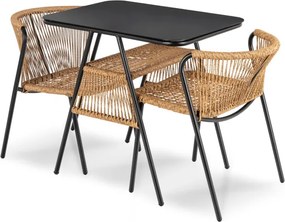 Zestaw Mebli Ogrodowych TRISTE Stolik i 2x Krzesło Brązowy/Czarny Rattan Nowoczesny