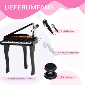HOMCOM Pianino dla dzieci z taboretem Edukacyjny instrument muzyczny Różowy 48x39x69cm Zabawka muzyczna | Aosom PL
