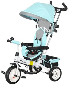 HOMCOM 6 w 1 Trójkołowiec dla dzieci z rączką, daszkiem, pasami, koszykiem na zakupy, dla dzieci 1-5 lat, Zielony