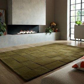 Wełniany dywan tkany ręcznie w kolorze khaki 120x170 cm Checkerboard – Flair Rugs