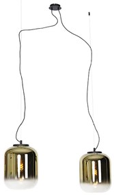 Designerska lampa wisząca czarna ze złotym szkłem 2-światłowa - BlissDesignerski Oswietlenie wewnetrzne
