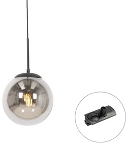 Lampa wisząca Art Deco czarna z przydymionym szkłem z adapterem do szyny 1-fazowej - Iconic Flore