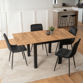 Zestaw Stół Kwadratowy Rozkładany MAX 80-160 cm Dąb Craft/Czarny i 4 Krzesła PERU Czarne Welurowe