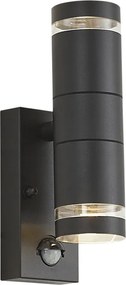 Nowoczesna lampa ścienna zewnętrzna czarna 2-punktowa IP44 z czujnikiem ruchu - Dubbla