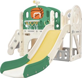 Zjeżdżalnia 4 w 1 - z drabinką, miejscem do przechowywania, koszem do koszykówki - zielona