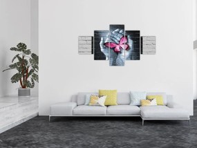 Obraz - Różowy motyl w ścianie (125x70 cm)