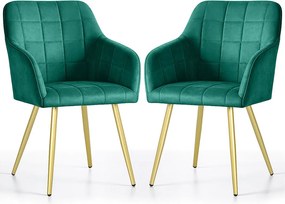 2x Krzesło tapicerowane z przeszyciami kwadratowymi Butelkowa Zieleń LUXANO Złote nogi