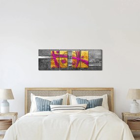 Obraz kolorowych kwadratów na czarnym tle (z zegarem) (90x30 cm)