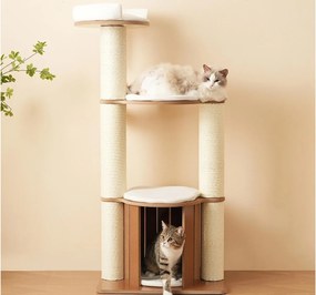 Drzewko dla kota wysokość 135 cm - 3 platformy - 1 domek dla kota - biały
