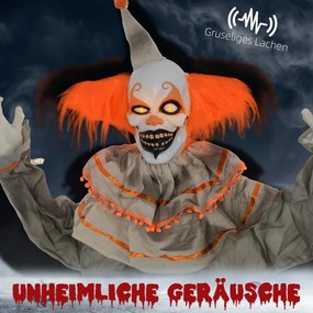 HOMCOM Dekoracja Halloween Klaun, giętkie ramiona, aktywacja przez dotyk/dźwięk, świecące oczy