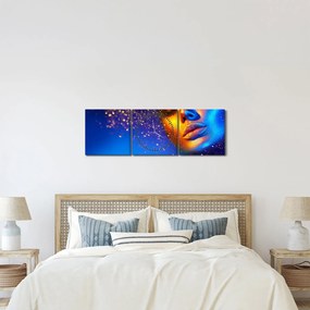 Obraz - Body art, złoto - niebieska kombinacja (z zegarem) (90x30 cm)