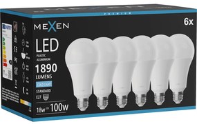 Mexen Nova 6x żarówka LED E27, A70, 18W, Zimna - 6500K, 1890 lm - L100-E27-1865-01x06