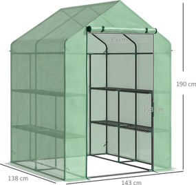 Outsunny Szklarnia Foliowa z 8 Półkami Stal PE Zielona 143x138x195cm Cieplarnia na Pomidory z Drzwiami | Aosom PL
