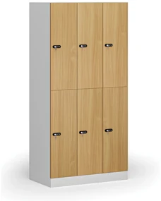 Szafka skrytkowa, 6 schowków, 1850 x 900 x 500 mm, zamek mechaniczny z kodem, drzwi laminowane, buk