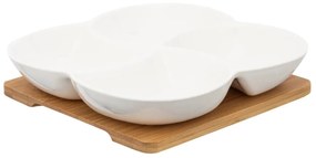 Altom Porcelanowy zestaw do przekąsek na tacy bambusowej Regular, 22 x 22 x 4,5 cm