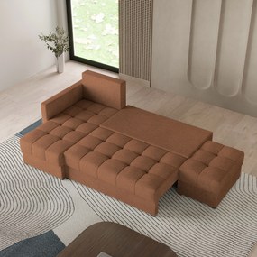Masseno Narożnik LUMARI z funkcją spania i pojemnikiem na pościel Narozniki L, Rozkładana sofa - Miedziany, NEVE 52
