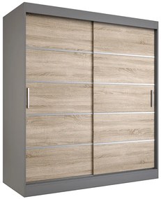 Szafa przesuwna antracyt + dąb sonoma 180 cm - Bohosa 5X