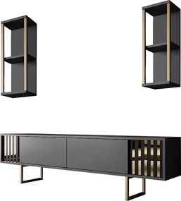 Elegancka szafka pod telewizor – 180 x 30 x 48 cm – Antracyt i czerń – Płyta wiórowa pokryta melaminą