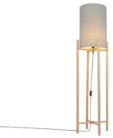 Lampa podłogowa rustykalna drewniana z szarym abażurem - Lengi Rustykalny / Vintage Oswietlenie wewnetrzne