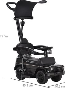 HOMCOM Jeździk z rączką Mercedes-Benz G350 z kierownicą 3-w-1, pojazd do pchania dla dzieci 18-36 miesięcy, czarny | Aosom PL