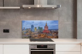 Szkło do Kuchni na Ścianę Panorama Warszawy o Zachodzie Słońca