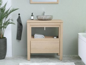 Meble łazienkowe z umywalką na kamiennym blacie  - Okleina dębowa - 80 cm - COSMOTI