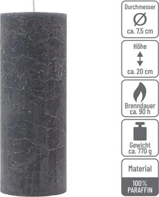 Zestaw świec rustykalnych, 20 cm, Ø 7,5 cm, antracyt, 2 szt.