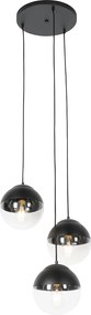 Retro lampa wisząca czarna z przezroczystym szkłem okrągła 3-światłowa - Eclipse