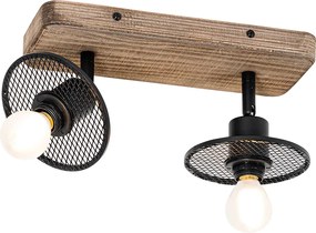 Industrialny reflektor sufitowy czarny z drewnem 2-światła - Jasmine