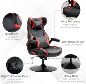 Fotel gamingowy Vinsetto, fotel gamingowy, zintegrowane głośniki, rozkładane oparcie, czarny+czerwony, 69 x 73 x 118cm