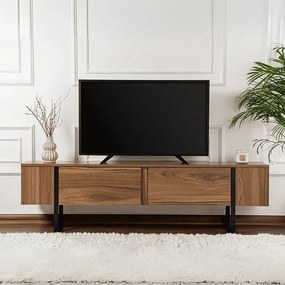 Designerski mebel TV z 2 składanymi drzwiami i wbudowanym schowkiem z melaminy w kolorze czarnym - SERENITY