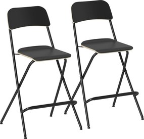 HOMCOM Zestaw 2 Hockerów Barowych, składane hockery z stalową ramą, do kuchni, jadalni, czarny