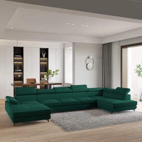 Masseno Narożnik MONTIVA z funkcją spania i pojemnikiem na pościel Narozniki U, Rozkładana sofa - Butelkowa zieleń, MONOLITH 37