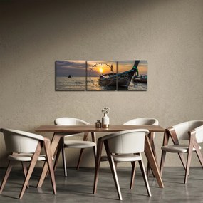 Obraz statku na brzegu (z zegarem) (90x30 cm)