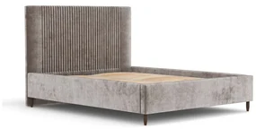 Beżowe tapicerowane łóżko dwuosobowe ze schowkiem ze stelażem 160x200 cm Etero – Maison de Rêve