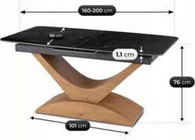 Stół Rozkładany Prostokątny ALICANTE 160-200 cm Ceramiczny Czarny/Dąb do Jadalni Nowoczesny