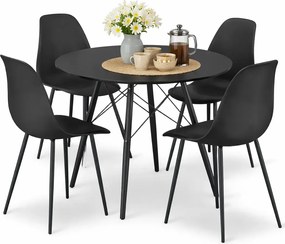 Okrągły czarny stół z 4 krzesłami H0-D06