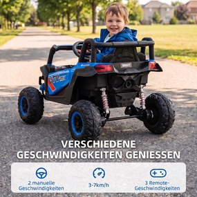 AIYAPLAY 12V Elektryczny samochodzik dla dzieci, funkcja pilota, pas, klakson, światła LED, port USB, dla 3-5 lat, Niebieski | Aosom PL