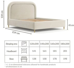 Beżowe tapicerowane łóżko dwuosobowe ze schowkiem i stelażem 140x200 cm Mija – Maison de Rêve