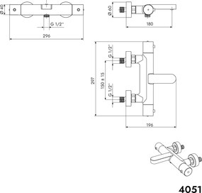 Bateria wannowa ścienna 4051