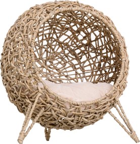 PawHut Domek dla kota, jaskinia, kosz z poduszką, nogi, PE-rattan, naturalny, Ø52x58cm | Aosom PL