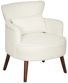 HOMCOM Nowoczesny Fotel z Podłokietnikami, Tapicerowany Akcentowy Fotel z Poduszką Lędźwiową, Nogi z Drewna Kauczukowego, Kremowy