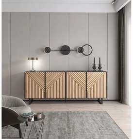 Czarno-naturalna komoda w dekorze dębu 201x80x40 cm Alana – Marckeric