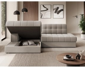 Beżowy aksamitny rozkładany narożnik (lewostronny/z szezlongiem) Blezalt – ELTAP